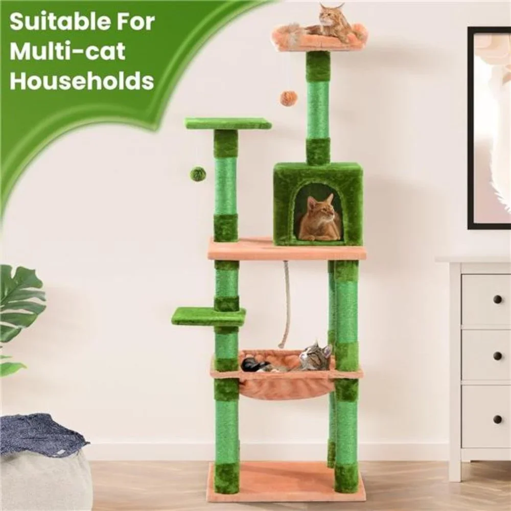 68 Inches Cat Tower 5 Tires Multi-Level Cat Condo with Cat Scratching Post